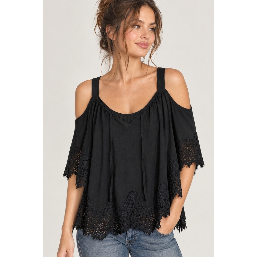 Cato Cold Shoulder Dark Womens LG Whimsigoth Steampunk Black Lace Minimalist